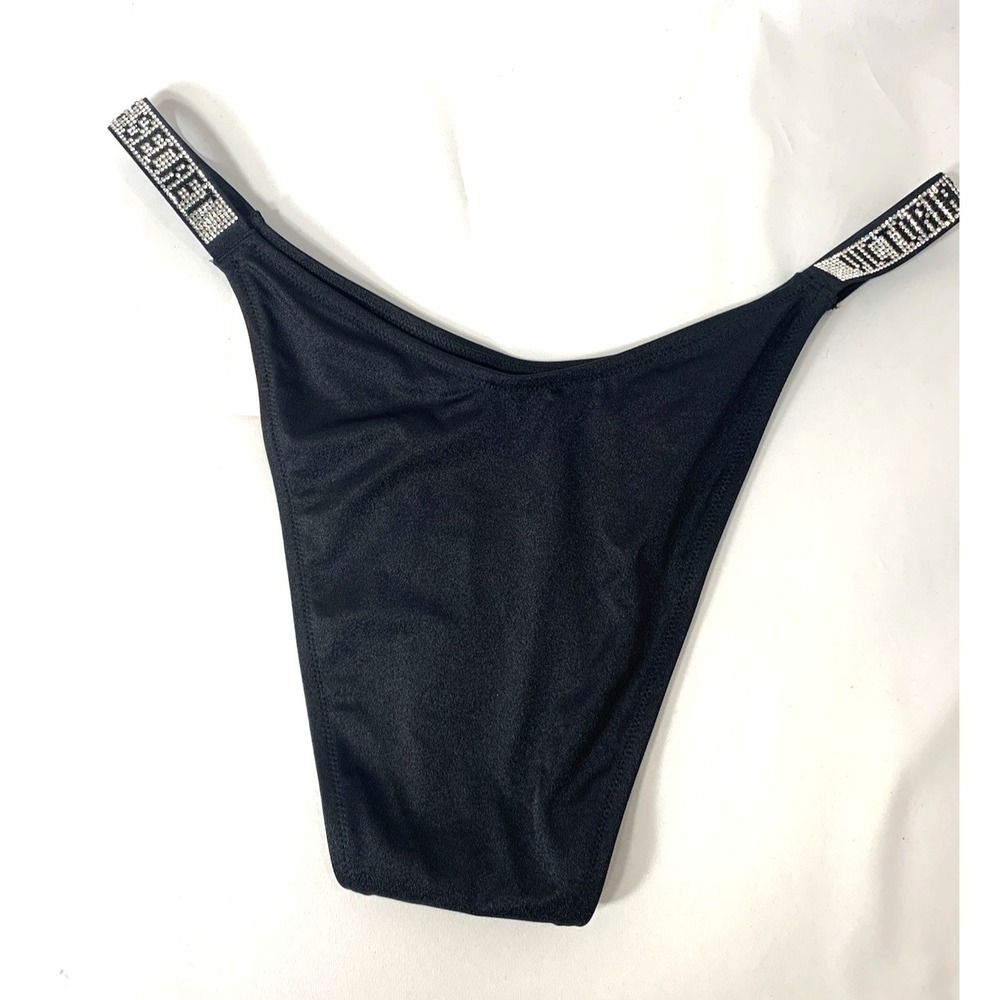 NEW Victoria's Secret String Bikini Bottom Womens XL Black Rhinestone Bling Glam